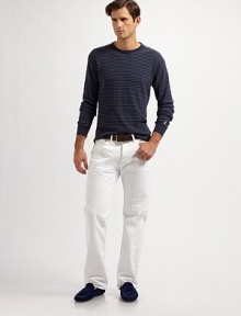 Cut for a relaxed, classic fit from warm waffle-knit cotton, an essential crewneck pullover exudes nautical-inspired style with sleek stripes and anchor embroidery.CrewneckRibbed collar and cuffsCottonMachine washImported Cut for a relaxed, classic fit from warm waffle-knit cotton, an essential crewneck pullover exudes nautical-inspired style with sleek stripes and anchor embroidery.CrewneckRibbed collar and cuffsCottonMachine washImported