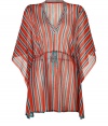 Make a glamorous poolside debut it Missonis radiant striped kaftan - V-neckline in front and back, draped 3/4 length sleeves, drawstring waistline, aquamarine stitched trim - Softly fitted with an adjustable drawstring waistline - Pair with a bikini, studded sandals and an oversized statement tote