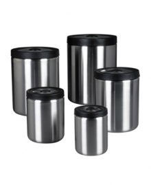 Meals that pop are made with ingredients kept fresh! Store more in a stackable set of stainless steel canisters with airtight seals that lock in flavor and life. The innovative design of each canister opens with a press of the center button and closes with a simple squeeze on the sides-kitchen convenience is in your hands! Meals that pop are made with ingredients kept fresh! Store more in a stackable set of stainless steel canisters with airtight seals that lock in flavor and life. The innovative design of each canister opens with a press of the center button and closes with a simple squeeze on the sides-kitchen convenience is in your hands!