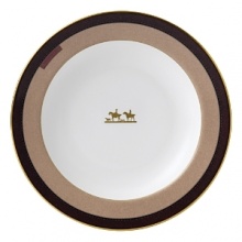 Wedgwood pays tribute to the traditional English equestrian lifestyle with this fine soup plate inspired by the work of 18th-century horse painter George Stubbs. Burnished gold silhouettes, classic stirrup stripes and rich shades of tan and brown evoke the stylish essence of horse riding. Wedgwood pays tribute to the traditional English equestrian lifestyle with this fine soup plate inspired by the work of 18th-century horse painter George Stubbs. Burnished gold silhouettes, classic stirrup stripes and rich shades of tan and brown evoke the stylish essence of horse riding.