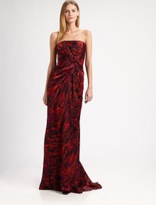This strapless silk print has a softly twisted front and comes with coordinating stole.Twisted frontFlounce hemConcealed back zipSheer stole with coordinating borderFully linedAbout 42 from natural waistSilkDry cleanImported of Italian fabricModel shown is 5'10 (177cm) wearing US size 4. This strapless silk print has a softly twisted front and comes with coordinating stole.Twisted frontFlounce hemConcealed back zipSheer stole with coordinating borderFully linedAbout 42 from natural waistSilkDry cleanImported of Italian fabricModel shown is 5'10 (177cm) wearing US size 4.