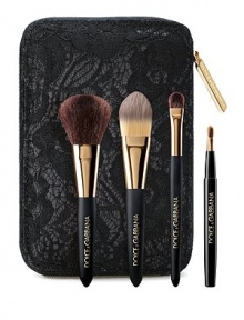 SAKS EXCLUSIVE. This Mini Brush Collection includes four brushes: The Foundation Brush, The Blush Brush, The Blending Brush and The Retractable Lip Brush. The brushes are housed in eminently collectible packaging, adorned in limited edition black lace to echo the fabric's importance in Dolce & Gabbana oeuvre. Made in Italy. SAKS EXCLUSIVE. This Mini Brush Collection includes four brushes: The Foundation Brush, The Blush Brush, The Blending Brush and The Retractable Lip Brush. The brushes are housed in eminently collectible packaging, adorned in limited edition black lace to echo the fabric's importance in Dolce & Gabbana oeuvre. Made in Italy.