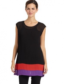 THE LOOKSheer colorblock design Round necklineSleevelessPleated details THE FITAbout 32 from shoulder to hemTHE MATERIALPolyesterCARE & ORIGINDry clean ImportedModel shown is 5'10 (177cm) wearing US size Small. THE LOOKSheer colorblock design Round necklineSleevelessPleated details THE FITAbout 32 from shoulder to hemTHE MATERIALPolyesterCARE & ORIGINDry clean ImportedModel shown is 5'10 (177cm) wearing US size Small.