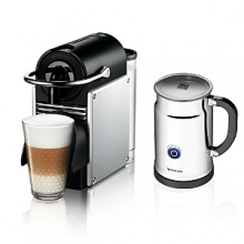 This bundle of joe from Nespresso features the pint-sized Pixie espresso maker and an Aeroccino milk frother. The single-serve machine is super-sleek and the accompanying frother adds fluffy froth for expert cappuccinos and lattes. Heating up in only 25-30 seconds this powerful pixie uses Nespresso pods to brew brilliant espresso every time. This bundle of joe from Nespresso features the pint-sized Pixie espresso maker and an Aeroccino milk frother. The single-serve machine is super-sleek and the accompanying frother adds fluffy froth for expert cappuccinos and lattes. Heating up in only 25-30 seconds this powerful pixie uses Nespresso pods to brew brilliant espresso every time.