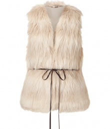 Chic natural vest in fine synthetic blend fur - An elegant and trendy must - Silhouette cuts close to the body - Sexy V-neckline and skinny ribbon belt at waist - Bohemian look channels 70s-era glamour - A truly versatile piece that pairs perfectly with long-sleeve blouses and shirts, skinny denim, pencil skirts and leather leggings Chic natural vest in fine synthetic blend fur - An elegant and trendy must - Silhouette cuts close to the body - Sexy V-neckline and skinny ribbon belt at waist - Bohemian look channels 70s-era glamour - A truly versatile piece that pairs perfectly with long-sleeve blouses and shirts, skinny denim, pencil skirts and leather leggings