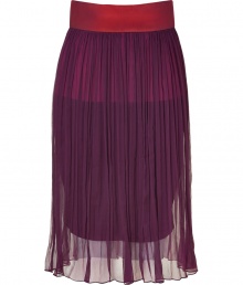 Luxe skirt in fine, pure silk chiffon - A sumptuous summer standout from it-designer Sophie Theallet - Fashionably colorblocked in rich ruby and orchid - High waisted, slim pencil cut with sheer, knife-pleated overlay - Zips at back - Elegant and eye-catching, perfect for parties and evenings out - Pair with dressy tanks and t-shirts or silk blouses and peep toe pumps or leather sandals Luxe skirt in fine, pure silk chiffon - A sumptuous summer standout from it-designer Sophie Theallet - Fashionably colorblocked in rich ruby and orchid - High waisted, slim pencil cut with sheer, knife-pleated overlay - Zips at back - Elegant and eye-catching, perfect for parties and evenings out - Pair with dressy tanks and t-shirts or silk blouses and peep toe pumps or leather sandals
