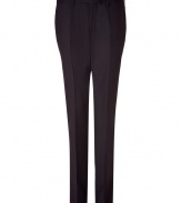Inject urbane sophistication to your workweek style with these luxe wool pinstripe pants from Baldessarini - Flat front, seaming detail, on-seam pockets, back welt pockets with buttons, slim fit - Style with a matching blazer, a printed button down, and classic lace up brogues