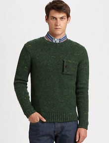 Crewneck sweater shaped in a rich wool blend with a speckled finish.CrewneckChest patch pocketRibbed knit cuffs and hem81% wool/15% alpaca/4% viscoseDry cleanImported Crewneck sweater shaped in a rich wool blend with a speckled finish.CrewneckChest patch pocketRibbed knit cuffs and hem81% wool/15% alpaca/4% viscoseDry cleanImported