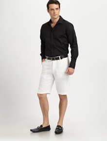 Crisp, cool and perfectly tailored in lightweight linen.Flat-front styleInseam, about 10LinenHand washImported Crisp, cool and perfectly tailored in lightweight linen.Flat-front styleInseam, about 10LinenHand washImported