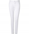 Inject some bright white into your new-season style with these slim fit chinos from Closed - Skinny silhouette, chino-style, zip with button closure, belt loops, slant pockets, back welt pockets with button - Style with a printed blouse, boyfriend cardigan, and embellished ballet flats