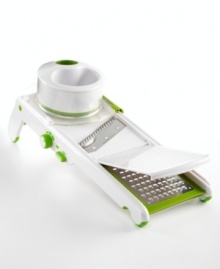 A 2-in-1 tool takes on a multitude of tasks in the kitchen. Slice, grate and julienne in mere seconds with incredible ease and protection. 1-year warranty. A 2-in-1 tool takes on a multitude of tasks in the kitchen. Slice, grate and julienne in mere seconds with incredible ease and protection. 1-year warranty.