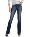 Compare and contrast: the bleaching and cool distressing on Do Denim's bootcut jeans makes this pair stand out!