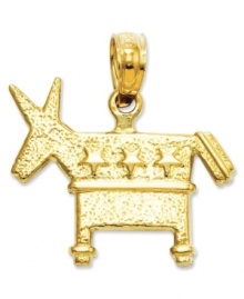 Support your party! This textured charm features a 3D democratic donkey in 14k gold. Chain not included. Approximate length: 7/10 inch. Approximate width: 3/5 inch. Support your party! This textured charm features a 3D democratic donkey in 14k gold. Chain not included. Approximate length: 7/10 inch. Approximate width: 3/5 inch.
