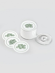 Charming set of heavyweight paper coasters are the perfect accents for daily use or even a cocktail party! Set of 100 coasters have fun polka-dot borders and arrive in a clear acrylic holder with a lid. Set of 100 coasters Each: 4 diam Made in USAFOR PERSONALIZATIONSelect a color and quantity, then scroll down and click on PERSONALIZE & ADD TO BAG to choose and preview your monogramming options. Please allow 2-3 weeks for delivery. Charming set of heavyweight paper coasters are the perfect accents for daily use or even a cocktail party! Set of 100 coasters have fun polka-dot borders and arrive in a clear acrylic holder with a lid. Set of 100 coasters Each: 4 diam Made in USAFOR PERSONALIZATIONSelect a color and quantity, then scroll down and click on PERSONALIZE & ADD TO BAG to choose and preview your monogramming options. Please allow 2-3 weeks for delivery.