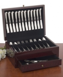 Keep your finest flatware beautifully organized and safe from the elements with this exquisite chest, a vintage 19th century design from the Colonial Williamsburg collection. With a mahogany wood veneer finish on the exterior, the box features tarnish proof lining to help keep silverware shining like new. Holds 150 pieces of flatware. Measures 17 x 12.5 x 6.5. Keep your finest flatware beautifully organized and safe from the elements with this exquisite chest, a vintage 19th century design from the Colonial Williamsburg collection. With a mahogany wood veneer finish on the exterior, the box features tarnish proof lining to help keep silverware shining like new. Holds 150 pieces of flatware. Measures 17 x 12.5 x 6.5.