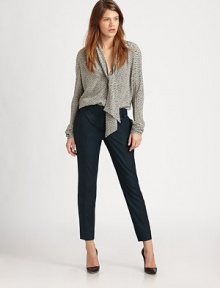 A modern take on tailoring, cropped-leg construction renews this classically detailed design. Tab closureZip flySlash pocketsBack besom pocketsRise, about 9Inseam, about 2648% polyester/48% viscose/4% elastaneDry cleanImportedModel shown is 5'10 (177cm) wearing US size 2. A modern take on tailoring, cropped-leg construction renews this classically detailed design. Tab closureZip flySlash pocketsBack besom pocketsRise, about 9Inseam, about 2648% polyester/48% viscose/4% elastaneDry cleanImportedModel shown is 5'10 (177cm) wearing US size 2.