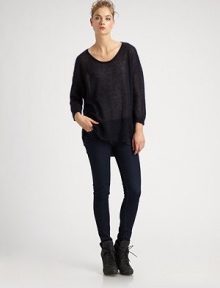 A featherweight blend of lush mohair and silk, knit in a slightly oversized silhouette.U necklineDropped shouldersDolman sleevesRibbed hem slightly longer in back60% mohair/40% silkDry cleanMade in Italy of imported fabric A featherweight blend of lush mohair and silk, knit in a slightly oversized silhouette.U necklineDropped shouldersDolman sleevesRibbed hem slightly longer in back60% mohair/40% silkDry cleanMade in Italy of imported fabric