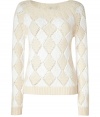 Work playful patterning into your contemporary knitwear collection with Marc by Marc Jacobs tonal birch diamond pullover - Wide rounded neckline, long sleeves, ribbed trim, dropped-stitch detail throughout - Slim straight fit - Team with casual separates and edgy studded accessories