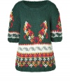 With a folkloric-inspired knit, this chunky multicolored pullover from Paul & Joe Sister is a vibrant addition to your cold weather basics - Round neck, puffed short sleeves, dropped shoulders, allover multicolored patterning, ribbed trim, chunky knit - Easy straight fit - Pair with skinny jeans, a parka, and shearling-lined boots