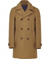 Inject instant sophistication to your new season style with this wool-blend overcoat from PS by Paul Smith - Wide notched lapels, long sleeves with belted cuffs, double-breasted with front button placket, welt pockets, back vent, fitted silhouette - Style with straight leg jeans, a cashmere sweater, and leather ankle boots