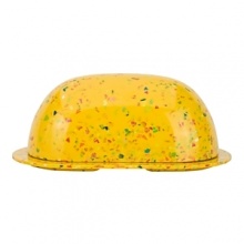 Made of recycled melamine, this patented product exudes fun. Eco-friendly with a sense of whimsy, this party in a dish includes a base and lid that keeps the butter in place.