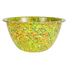 This bowl is made of recycled durable melamine. It would make a fun addition to any kitchen. The bowl is durable enough to use with an electric mixer. Stain resistant. This bowl is made of recycled durable melamine. It would make a fun addition to any kitchen. The bowl is durable enough to use with an electric mixer. Stain resistant.