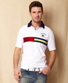 Better your boardwalk style with this elevated polo shirt from Nautica. Better your boardwalk style with this elevated polo shirt from Nautica.