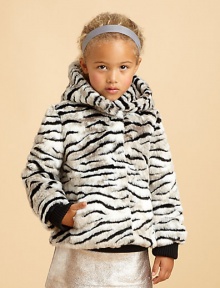Faux is fabulous in this fluffy, exotic tiger-striped design with a cozy hood to blast away those winter chills.Attached hoodHidden snap front closeAngled front pocketsLong sleeeves with ribbed knit cuffsFully linedAcrylic/polyester/modacrylicDry cleanImported Faux is fabulous in this fluffy, exotic tiger-striped design with a cozy hood to blast away those winter chills.Attached hoodHidden snap front closeAngled front pocketsLong sleeeves with ribbed knit cuffsFully linedAcrylic/polyester/modacrylicDry cleanImported