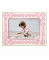 All around adorable, this Little Girl with a Curl picture frame from Gorham surrounds childhood memories in swirls of cheery pink. With apple-green trim.