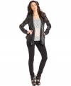 A hot layering piece, this GUESS faux-leather jacket features feminine draped details to contrast the urban edge!