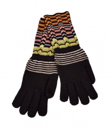 Stay warm in style with these luxe knit gloves from Missoni - Striped knit gloves with Missoni patterned cuffs - Style with skinny jeans, a knit cape, and high heel booties Stay warm in style with these luxe knit gloves from Missoni - Striped knit gloves with Missoni patterned cuffs - Style with skinny jeans, a knit cape, and high heel booties
