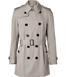 Invest in high style with this ultra-chic trench from Burberry London - Small spread collar, long sleeves with belted cuffs, epaulets, double-breasted, front button placket, belted waist - Fitted silhouette - Pair with slim trousers or jeans and a cashmere pullover Invest in high style with this ultra-chic trench from Burberry London - Small spread collar, long sleeves with belted cuffs, epaulets, double-breasted, front button placket, belted waist - Fitted silhouette - Pair with slim trousers or jeans and a cashmere pullover