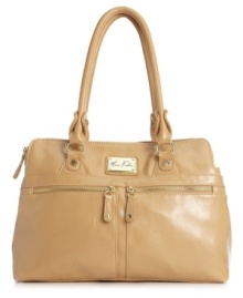 Turn up the charm with this sophisticated satchel from Marc Fisher and look like you're ready for royalty even if you're heading to the office. Artisanal-looking hardware, signature plaque detail and discrete front zip pockets add style and dimension. Turn up the charm with this sophisticated satchel from Marc Fisher and look like you're ready for royalty even if you're heading to the office. Artisanal-looking hardware, signature plaque detail and discrete front zip pockets add style and dimension.