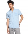 Summer style is a snap with this casually cool short-sleeved shirt from Kenneth Cole Reaction.