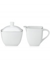 With lightweight construction in fine bone china, a softly squared design and platinum edging, the Mikasa Couture Platinum covered sugar bowl (not shown) offers a new take on sophisticated modern dining.