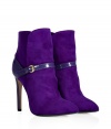 Work a kick of color into your look with Emilio Puccis bright violet patent detailed suede ankle boots - Pointed toe, patent leather buckled strap and back counter, metal detailed patent leather stiletto heel - Ankle height - Wear with everything from slim fit trousers and blazers to colorful print dresses