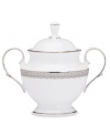 Inspired by the trim on an elegant couture gown, this graceful dinnerware and dishes collection from Lenox features an intricate platinum border that combines harmoniously with white bone china for unparalleled style.  Qualifies for Rebate