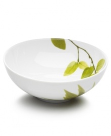 Forever spring. Bright new leaves plucked just for your table drape this cereal bowl with a fresh, modern look inside and out. From Mikasa dinnerware, the dishes are durable and stylish in white porcelain with a fluid shape that broadens from base to rim. Forever spring. Bright new leaves plucked just for your table drape this cereal bowl with a fresh, modern look inside and out. From Mikasa dinnerware, the dishes are durable and stylish in white porcelain with a fluid shape that broadens from base to rim.