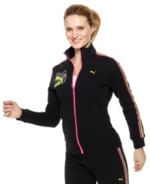 The contrasting colors of this Puma track jacket make for sporty style. Check out the matching pants to create an active ensemble! The contrasting colors of this Puma track jacket make for sporty style. Check out the matching pants to create an active ensemble!
