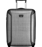 Dependable durability, professional protection. Crafted from Tegris®, a revolutionary armor-like thermoplastic used in race-cars and protective equipment for football players, this lightweight carry-on rises above the bumps and bruises of travel. A X-Brace 45™ handle system adds to the structural rigidity and prevents damage to the mobility of this 2-wheel easy glider. 5-year warranty.