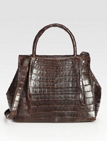 An impeccably-structured silhouette of rich croc-skin, perfectly sized for all your essentials.Double top handles, 5 dropDetachable shoulder strap, 19¾ dropMagnetic flap closureProtective croc-skin feetTwo inner zip compartmentsTwo inside open pocketsSuede lining13½W X 9¾H X 5DImported An impeccably-structured silhouette of rich croc-skin, perfectly sized for all your essentials.Double top handles, 5 dropDetachable shoulder strap, 19¾ dropMagnetic flap closureProtective croc-skin feetTwo inner zip compartmentsTwo inside open pocketsSuede lining13½W X 9¾H X 5DImported
