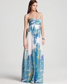 Exude chic serenity in this tranquil printed silk blend gown from Aqua.