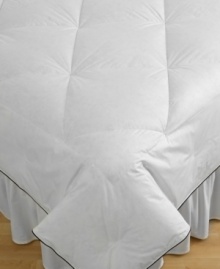 Diamonds are your new best friend! Unique diamond quilting keeps lofty, Hyperclean® Pacific Coast down from shifting, while 300-thread count Barrier Weave(tm) cotton keeps feathers from sneaking out. This deluxe comforter includes duvet cover loops to easily tie your duvet cover to the comforter. What's more, the Comfort Lock® border keeps more down on top of you, and less around the edges. Diamonds are your new best friend! Unique diamond quilting keeps lofty, Hyperclean® Pacific Coast down from shifting, while 300-thread count Barrier Weave(tm) cotton keeps feathers from sneaking out. This deluxe comforter includes duvet cover loops to easily tie your duvet cover to the comforter. What's more, the Comfort Lock® border keeps more down on top of you, and less around the edges.