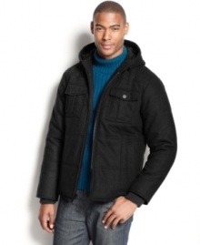 Style and performance make the perfect match in this quilted wool-blend coat from Sean John. Style and performance make the perfect match in this quilted wool-blend coat from Sean John.