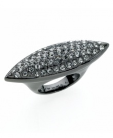 Brilliant black diamond-colored crystals illuminate the unique (and chic!) canoe silhouette of this T Tahari ring. Crafted in hematite tone mixed metal. Size 7. Brilliant black diamond-colored crystals illuminate the unique (and chic!) canoe silhouette of this T Tahari ring. Crafted in hematite tone mixed metal. Size 7.