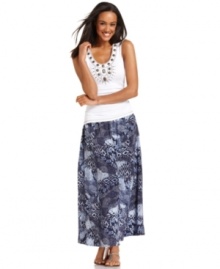 Make separates come alive in this Elementz maxi skirt, featuring a chic combination of striking tribal-inspired prints. Add a little sparkle when you pair it with metallic flats! Make separates come alive in this Elementz maxi skirt, featuring a chic combination of striking tribal-inspired prints. Add a little sparkle when you pair it with metallic flats!