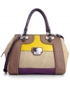 Rock the colorblock trend with this chic satchel that gives a nod to mod accessorizing. Shiny signature hardware, detail stitching and contrast trim add exquisite detailing, while the well-organized interior stows essentials with ease.