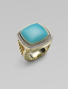 From the Albion Collection. Brilliant turquoise encased in pavé diamonds shines on a textured double band of 18k yellow gold. Diamonds, 0.48 tcw Turquoise 18k yellow gold Width, about ½ Imported From the Albion Collection. Brilliant turquoise encased in pavé diamonds shines on a textured double band of 18k yellow gold. Diamonds, 0.48 tcw Turquoise 18k yellow gold Width, about ½ Imported