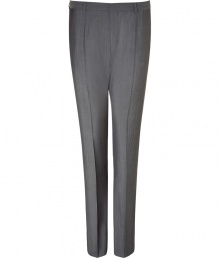 Elegant pant in fine, charcoal grey wool blend - Soft, lighter weight material with subtle pin stripe - Modern silhouette is straight and slim cut - Crease from hip to hem flatters and lengthens the leg - Tab waist with belt loops - Side pockets and welt pockets at rear - A polished, versatile go-to in any wardrobe - Seamlessly transitions from day to evening - Pair with a jacket and cashmere pullover or button down