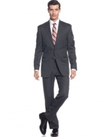 Make your power move with this classic-fit gray herringbone suit from Lauren by Ralph Lauren.